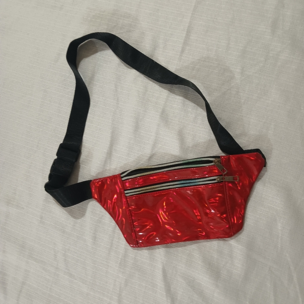 Red Shiny Fanny Pack with Black Strap